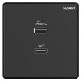 羅格朗酒店客控 E4 銀宇黑 HDMI+USB通訊插