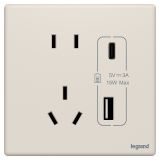 羅格朗開關插座 智繪  奶油白 帶二三插Type A+C USB充電插座 Type A+C USB五孔插座 15W