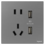 羅格朗開(kāi)關(guān)插座 維翼 煙云砂（膚感PC） 帶二三插USB充電插座 五孔USB插座