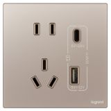 羅格朗開(kāi)關(guān)插座 維翼 玫金玉 帶二三插Type A+C USB充電插座 五孔Type A+C USB 30W