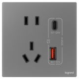 羅格朗開(kāi)關(guān)插座 維翼 煙云砂（膚感PC） 帶二三插Type A+C USB充電插座 五孔Type A+C USB 30W