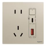 羅格朗開關插座 逸景Plus 粉鉑金 帶二三插Type A+C USB充電插座 45W