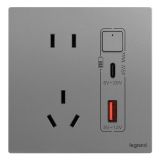 羅格朗開關插座 逸景Plus 深砂銀 帶二三插Type A+C USB充電插座 45W