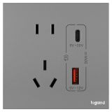 羅格朗開(kāi)關(guān)插座 淺央 深砂銀 帶二三插Type A+C USB充電插座 五孔Type A+C USB插座 30W